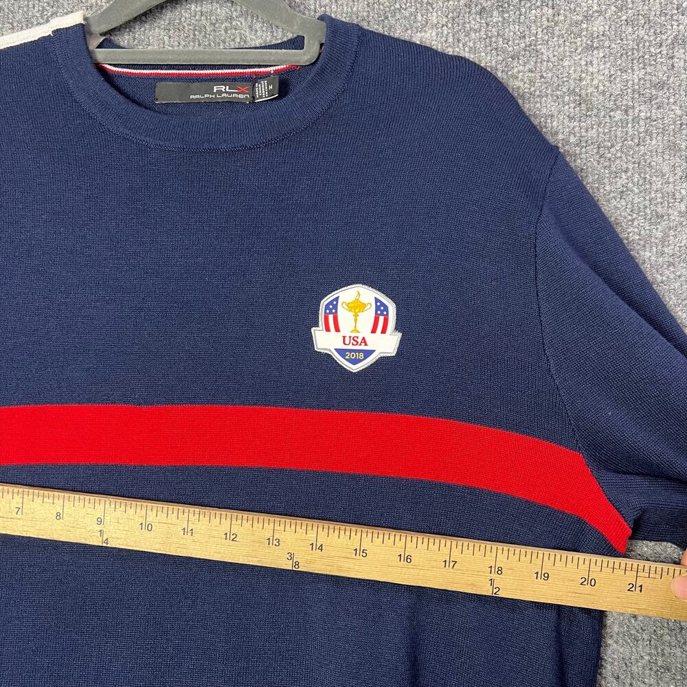 RLX Ralph Lauren Mens‎ M Blue Wool Blend USA 2018 Crew Neck Pullover Sweater - Picture 5 of 11